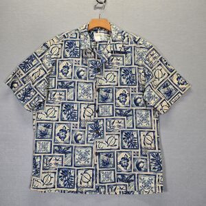 HO ALOHA Hawaiian Shirt Button Up Tribal Made In Hawaii Men's Size Large